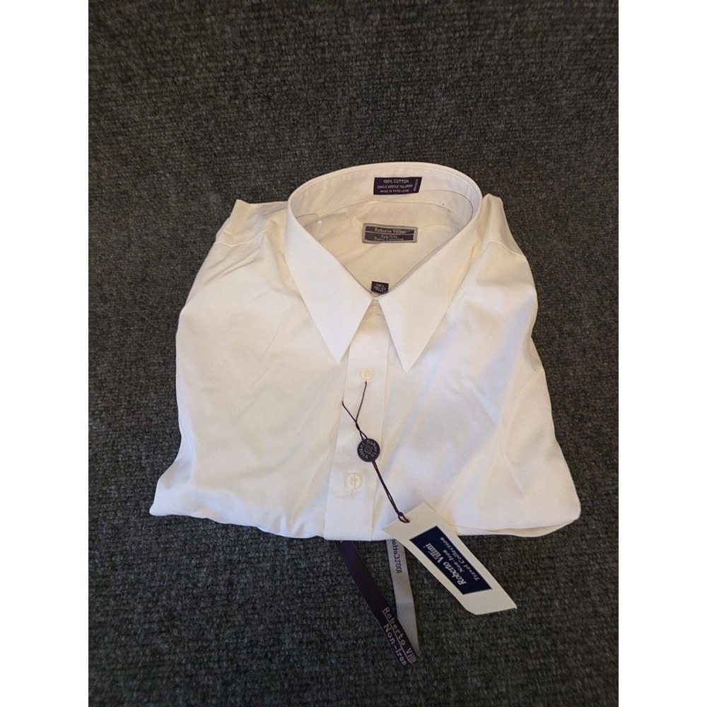 Roberto Villini Dress Shirt Mens 18.5 36/37 White Solid Tall Non Iron LS